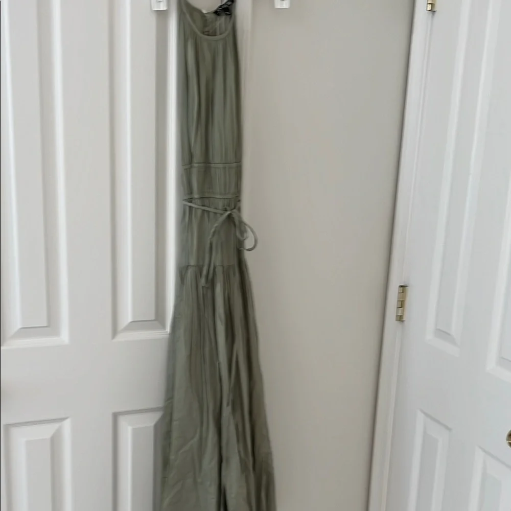 J. Crew Sage Green Tiered Midi Dress